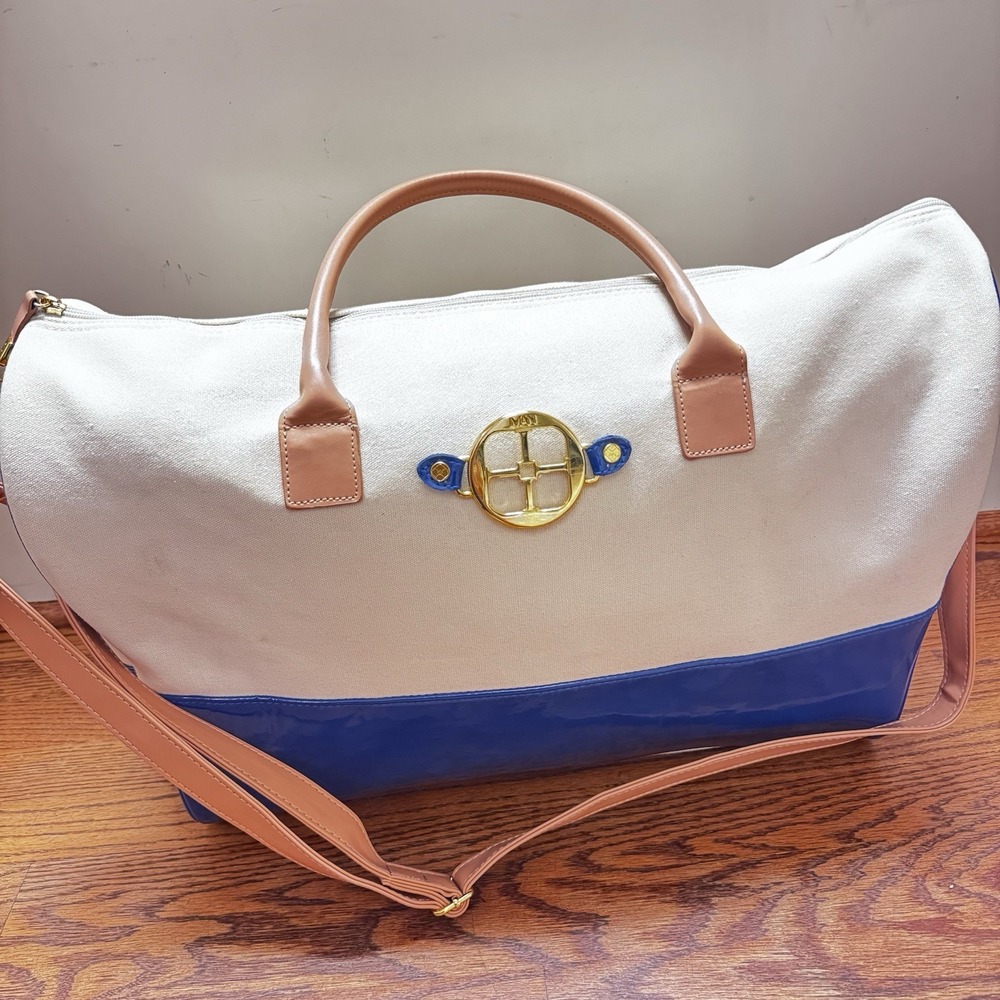 IMAN Duffle Bag Canvas And Cobalt Blue Exterior 18"‎ X 8